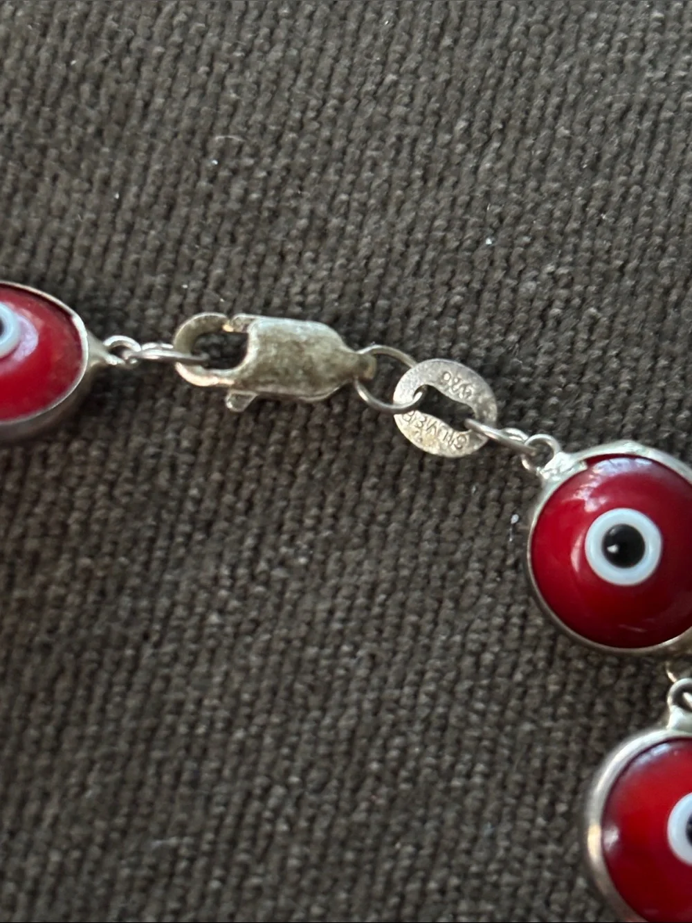 .925 Sterling Silver EVIL EYE BRACELET 8” Red Black White. Ward off bad mojo